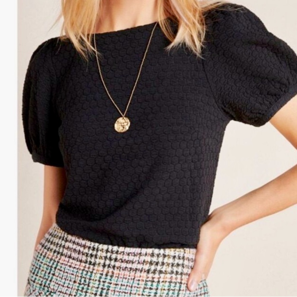 Anthropologie Porridge Parker Puff Sleeve in Black Honeycomb